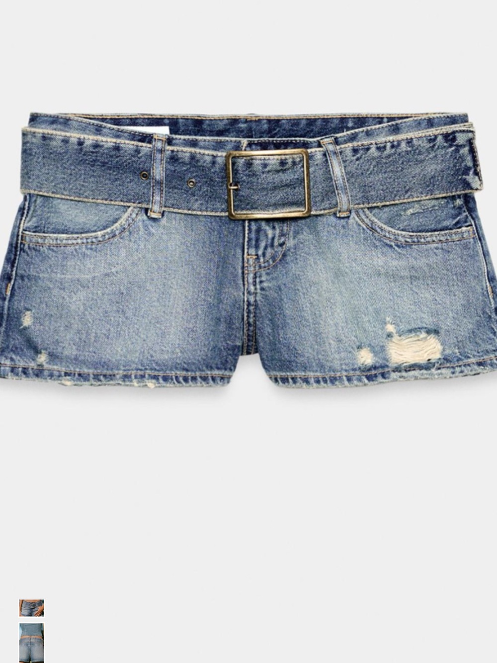 Distressed Blue Denim Belted Women's Shorts